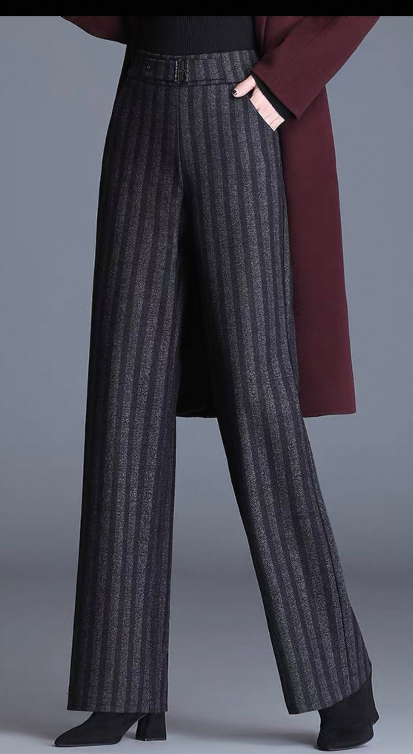 Wool Stripe Trousers – Charcoal Grey