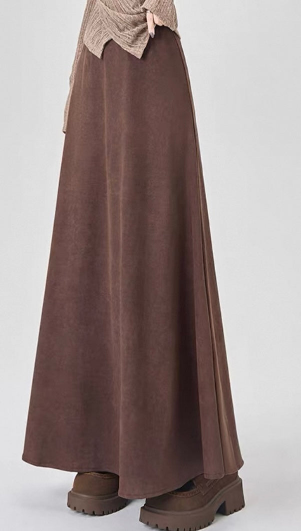 Velvet Maxi Skirt – Deep Coffee
