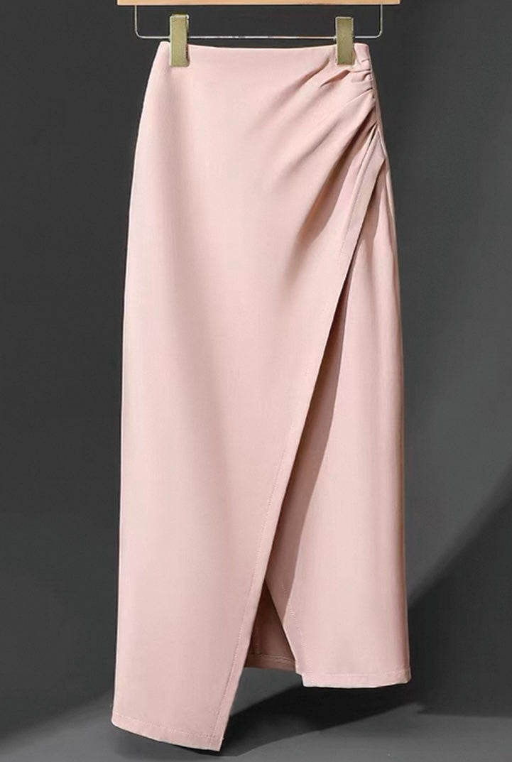 Wrap-Effect Midi Skirt – Blush Pink