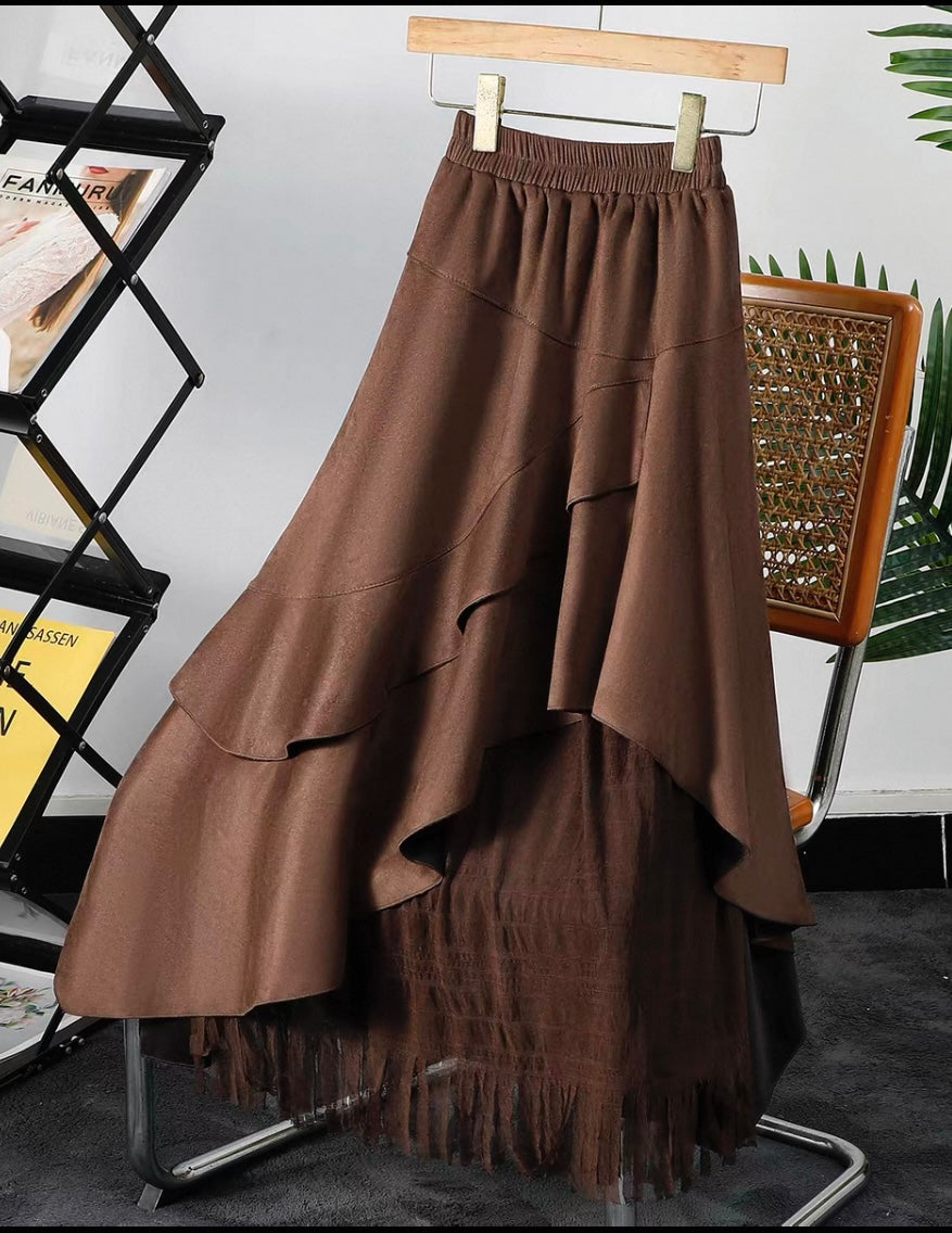 Layered Asymmetric Skirt – Cocoa Brown