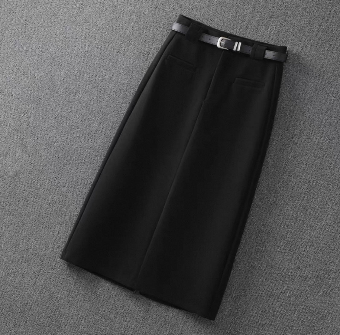 Tailored Wool-Blend Skirt with Belt