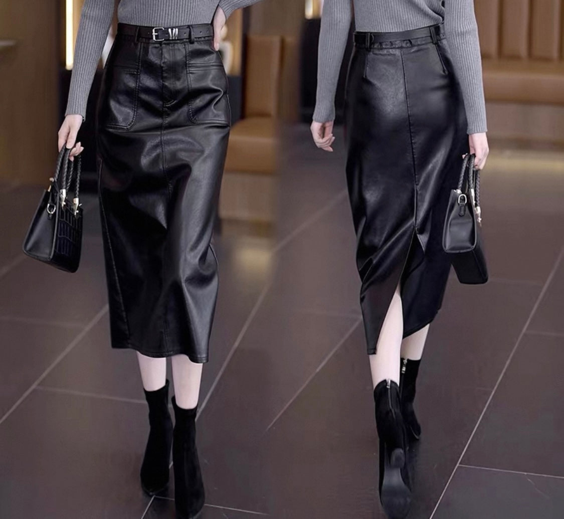 Faux-Leather Pencil Skirt