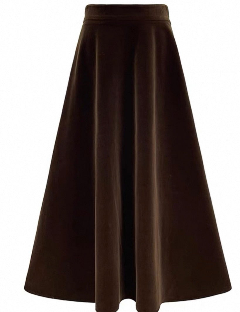Velvet A-Line Skirt – Deep Mocha