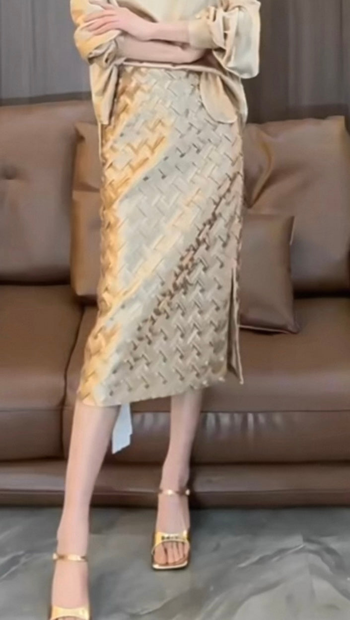 Woven Satin Midi Skirt – Champagne