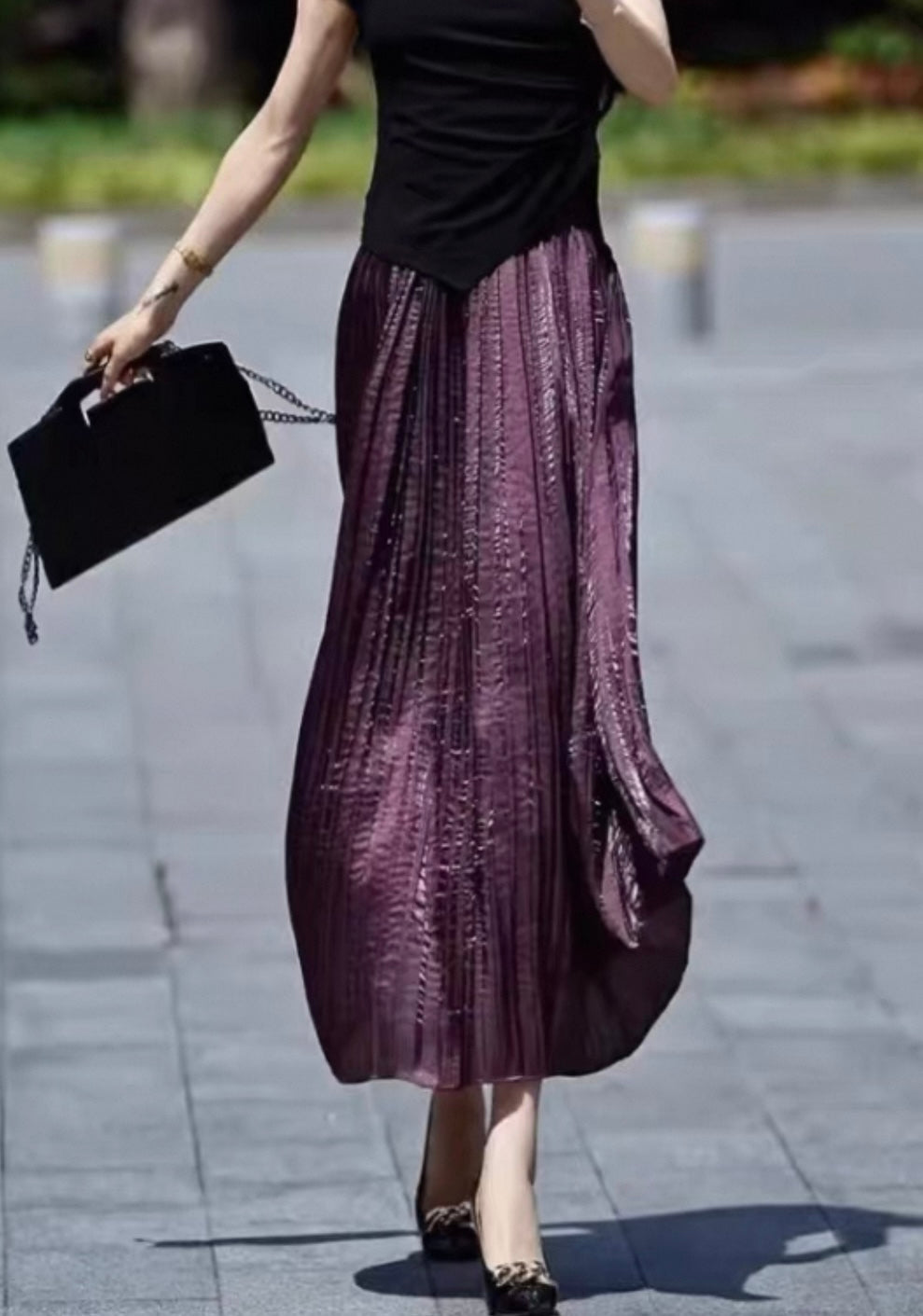 Pleated Maxi Skirt – Plum