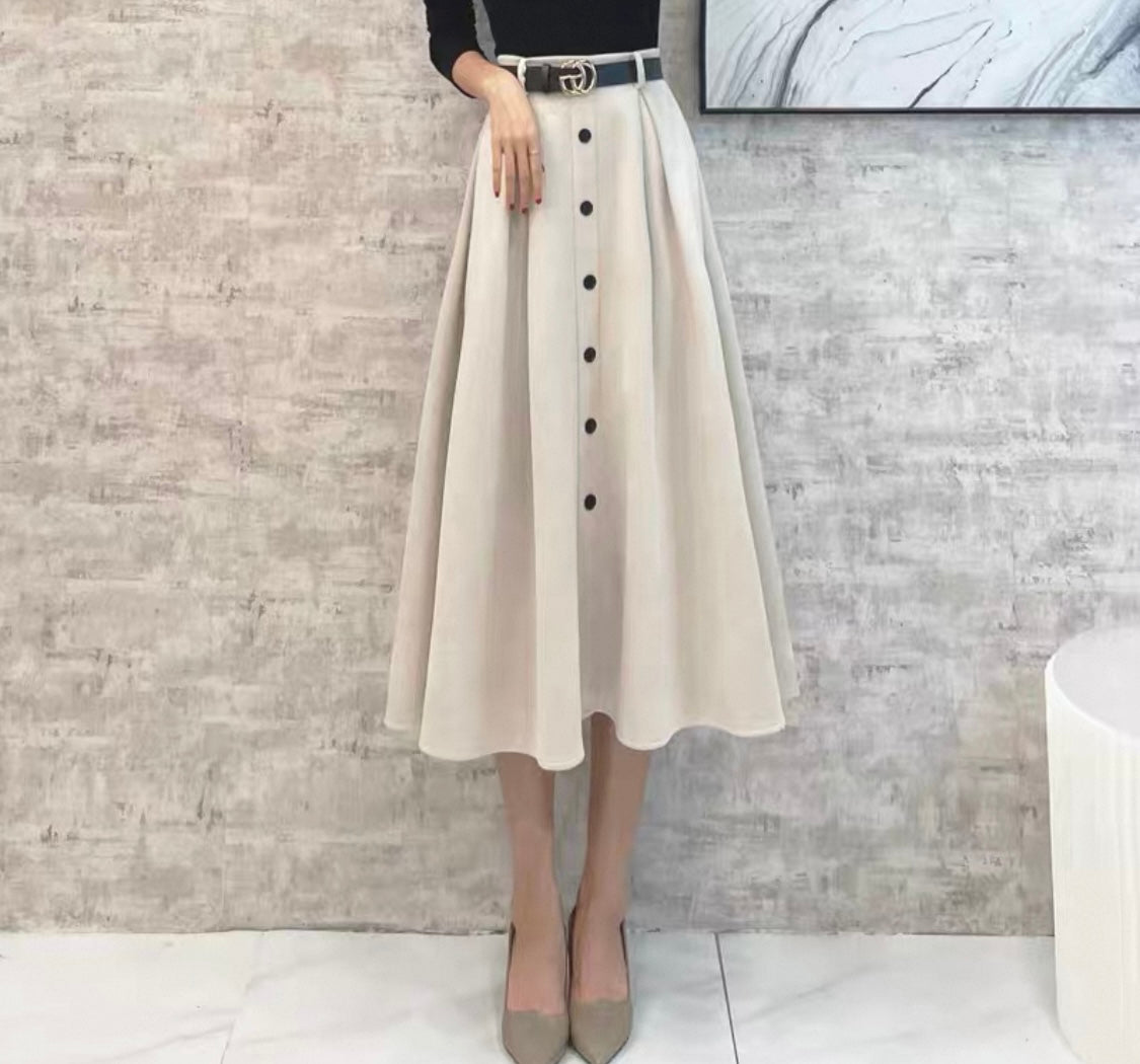 Button-Front Flared Skirt