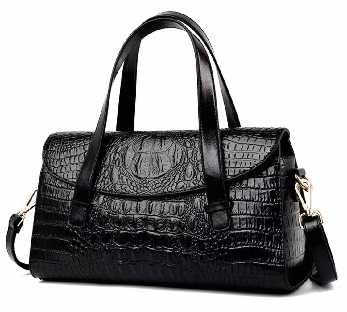 Croc-Embossed Leather Handbag