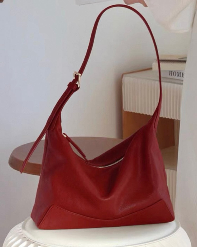 Soft Leather Shoulder Bag – Burgundy