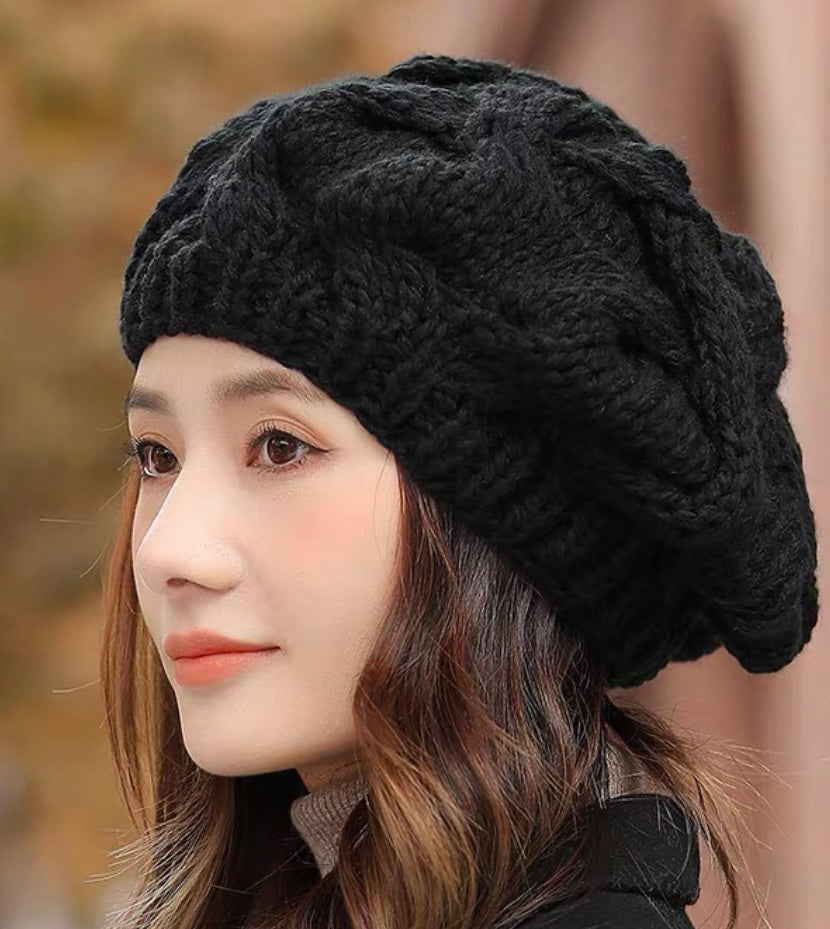 Chunky Cable Beret – Black