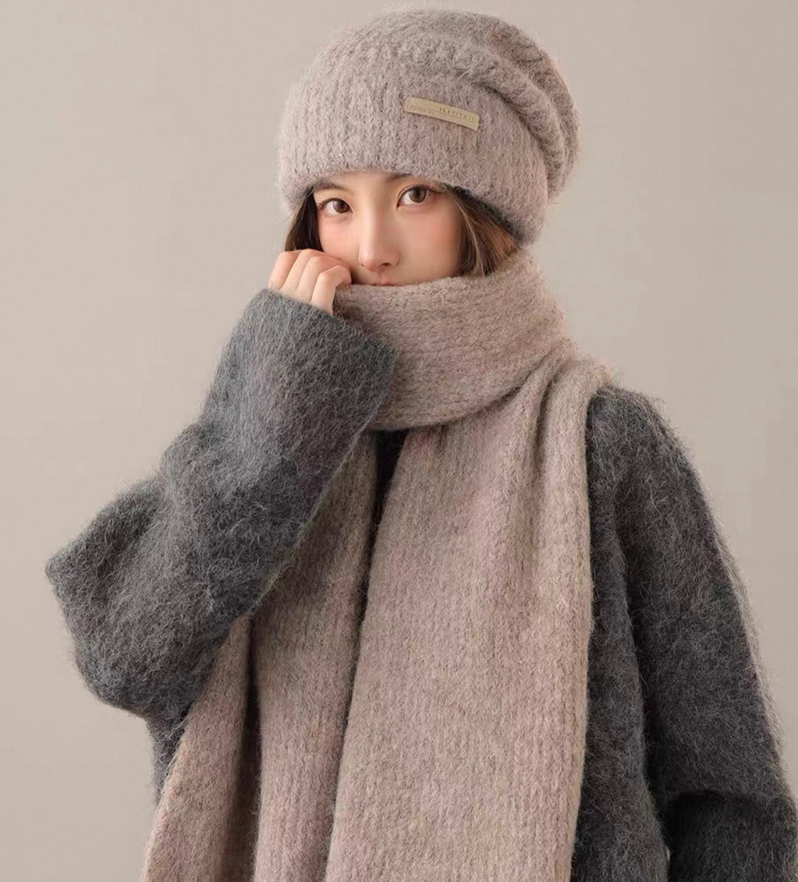Matching Beanie & Scarf Set – Mist Grey