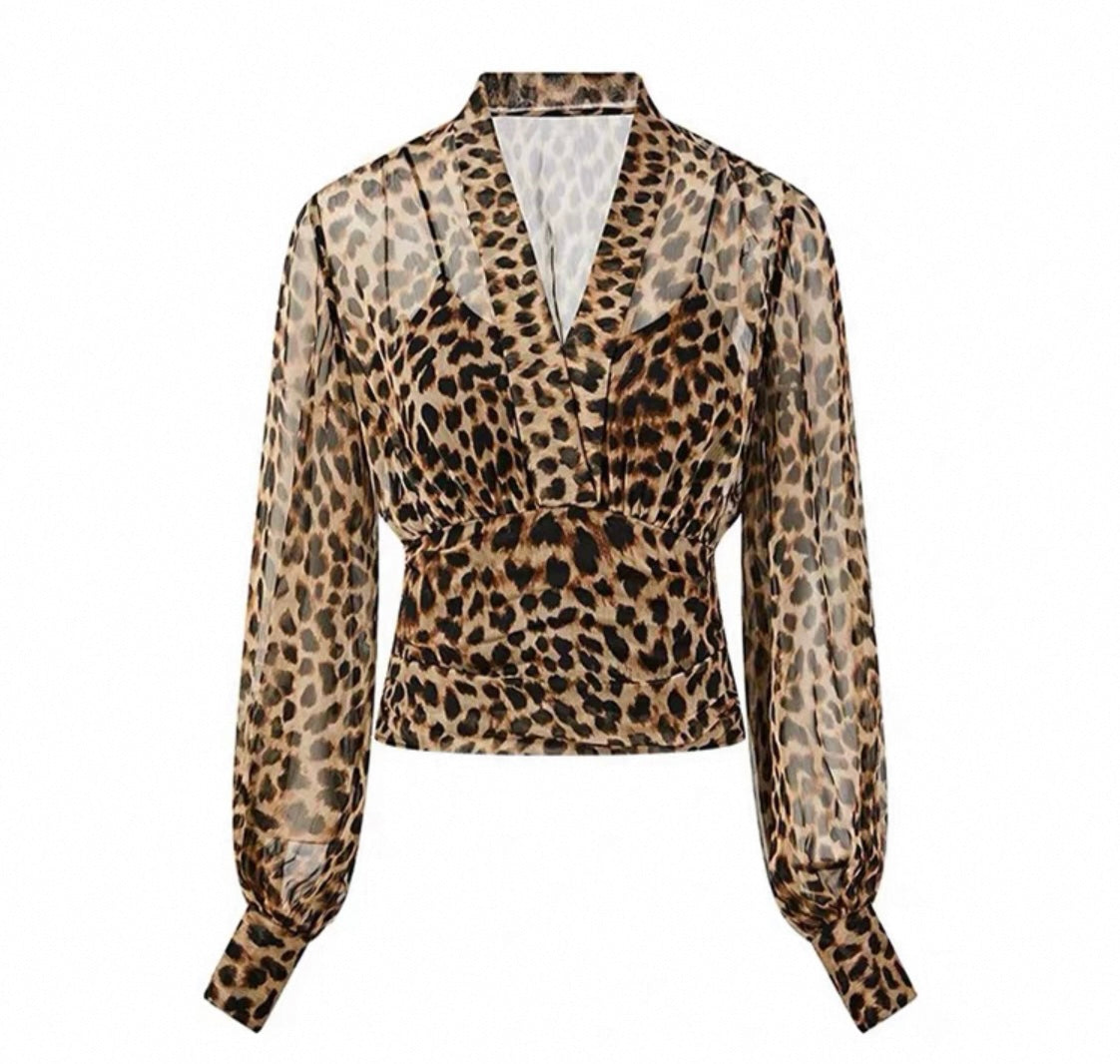 Sheer Leopard Print Blouse