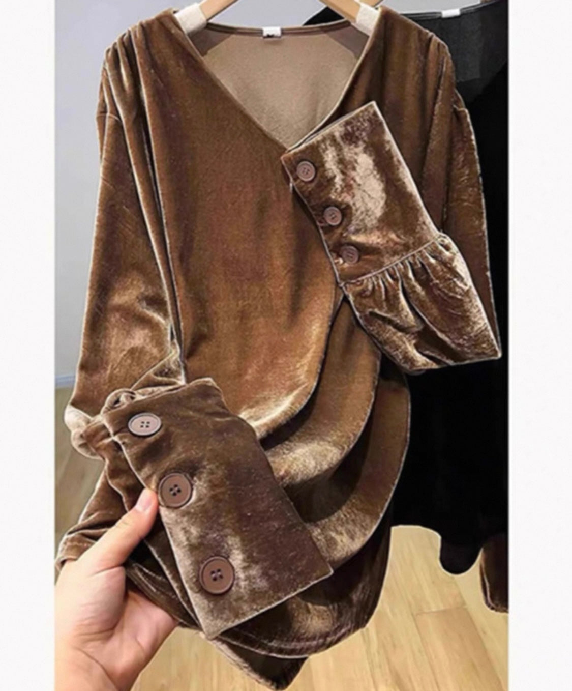 Velvet Button Blouse – Mocha Brown