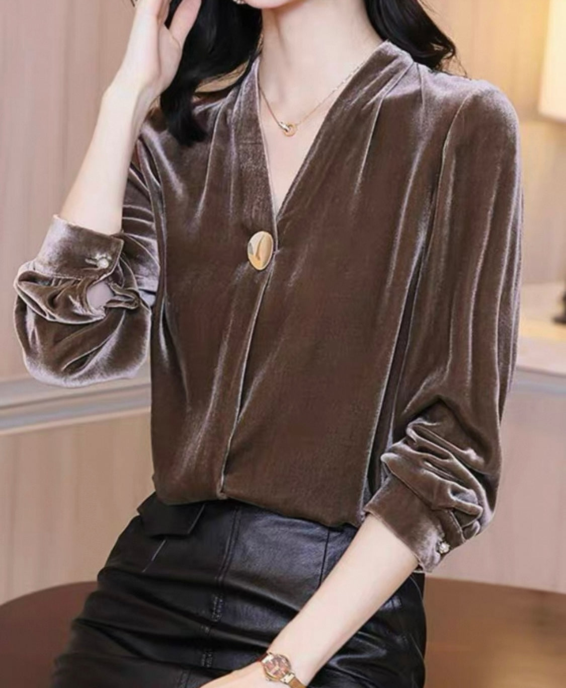 Velvet Button Blouse