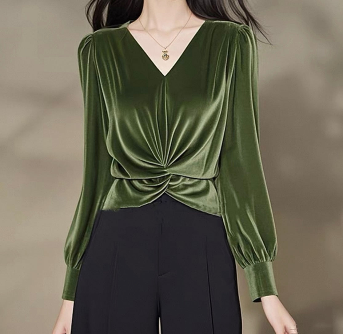 Velvet Blouse – Olive Green
