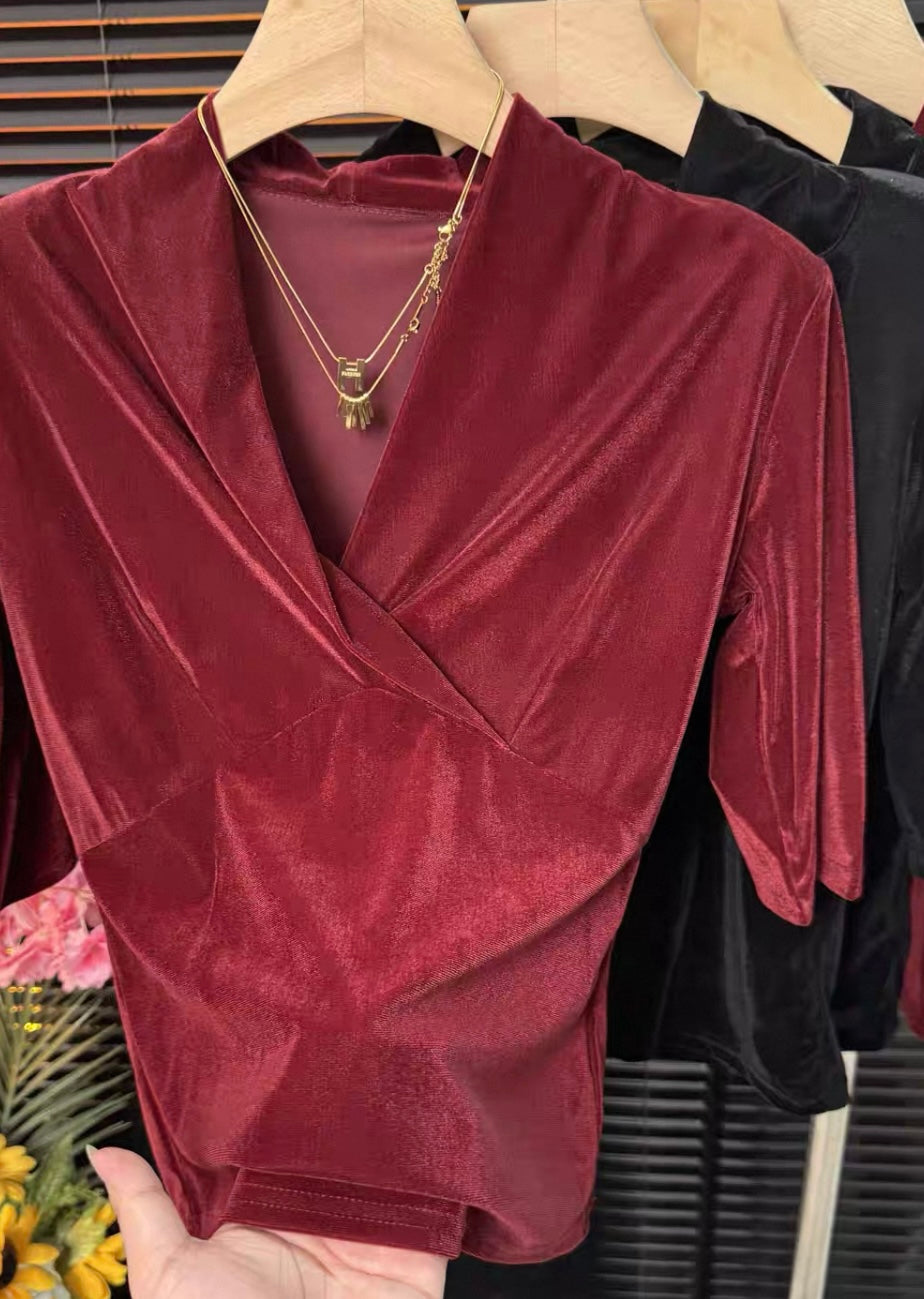 Velvet Wrap Top – Burgundy