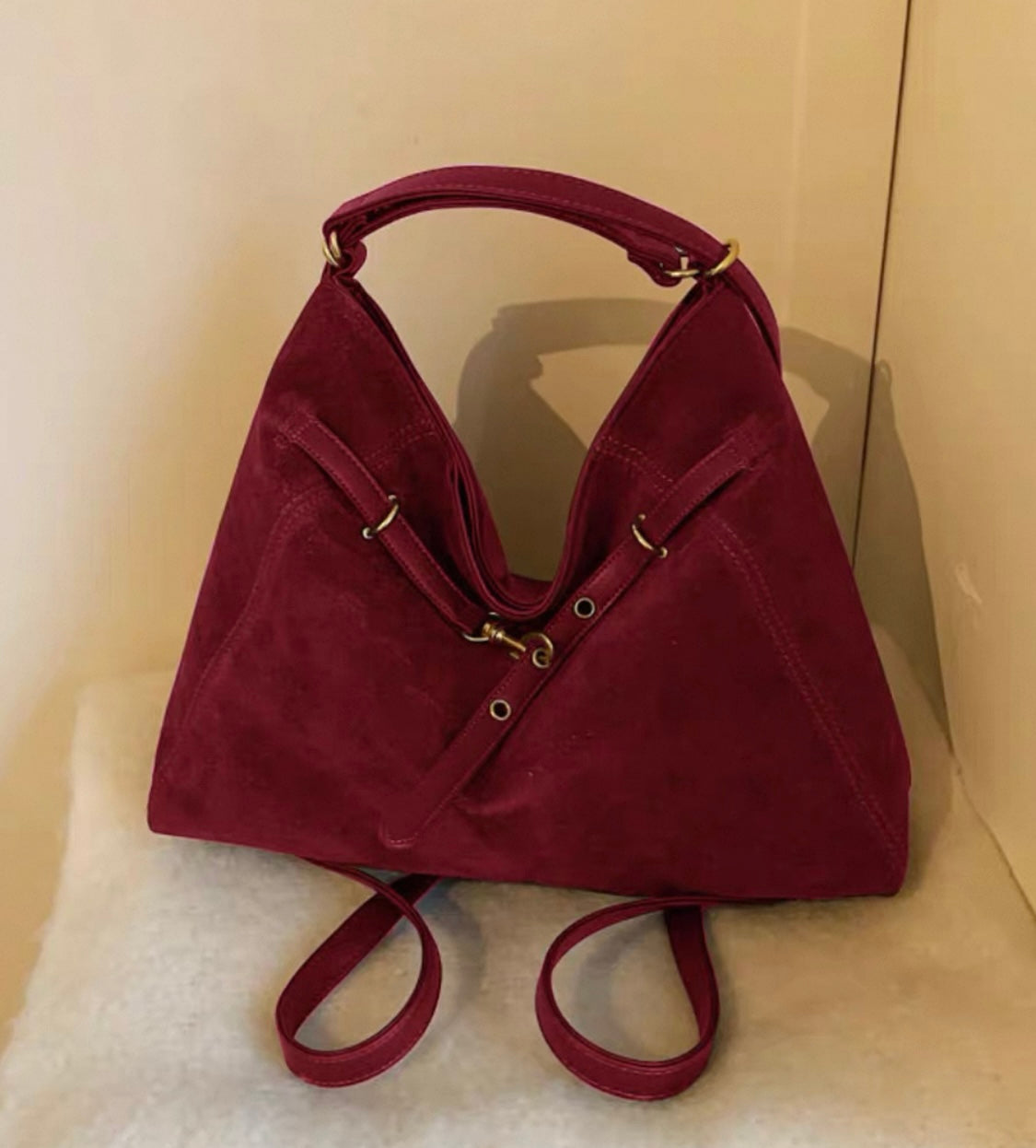 Burgundy Suede Triangle Bag