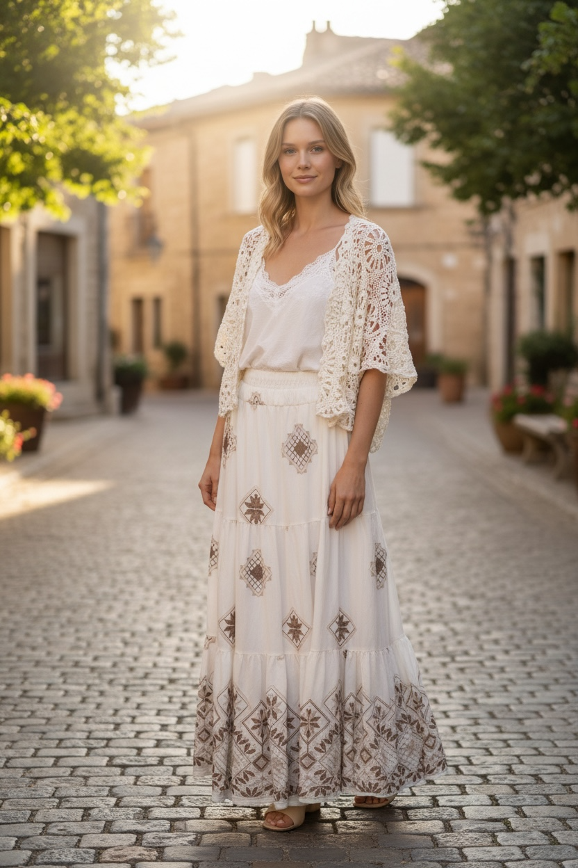 Embroidered Cotton Skirt (Boho Style)