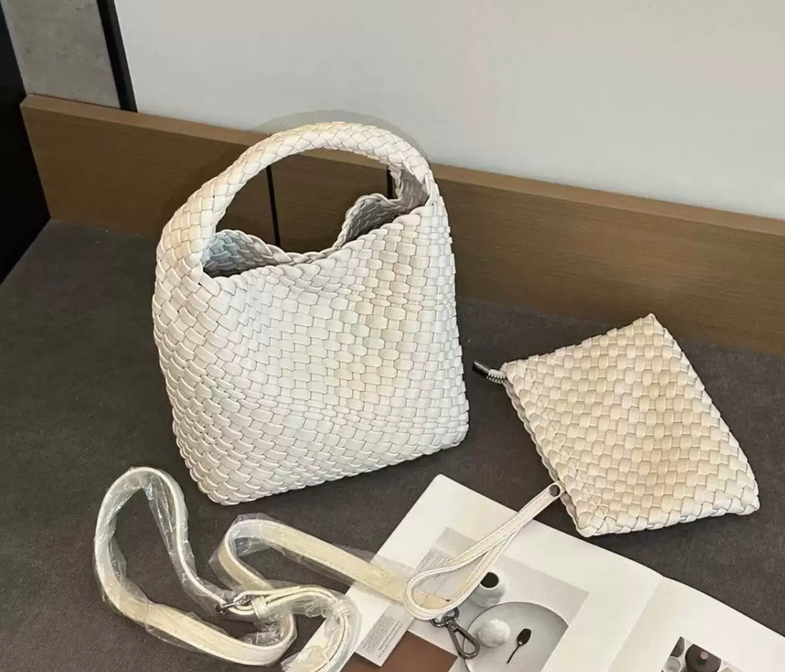 Woven Handbag Set with Pouch