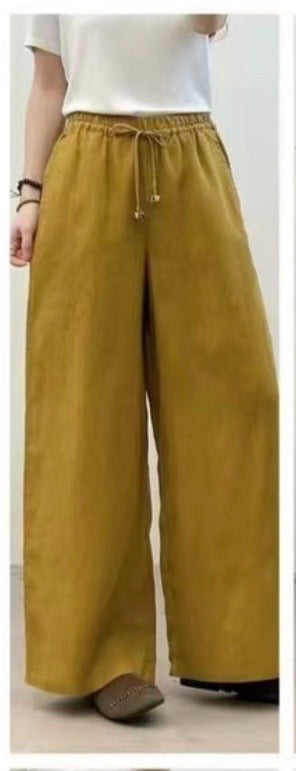 100% Linen Wide Leg Trousers – Elastic Waist