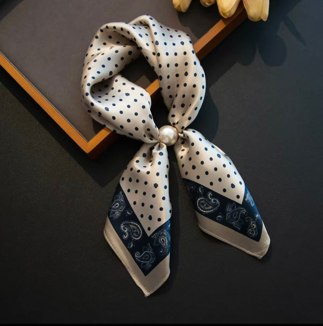 100%Silk Scarf with Pearl Detail