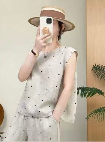Linen Polka Dot Two-Piece Set