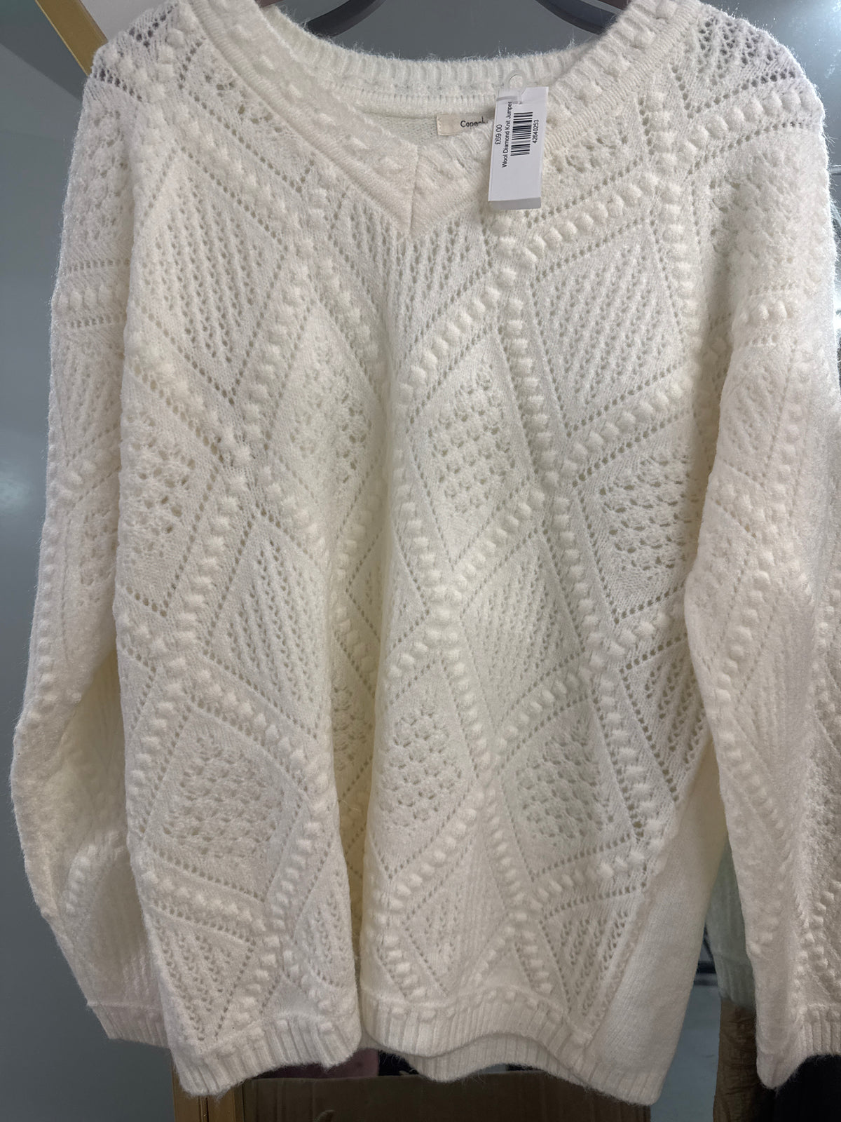 Diamond Pointelle V-Neck Jumper