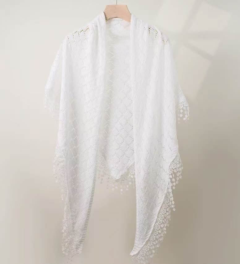 Elegant Diamond Lace Knit Shawl