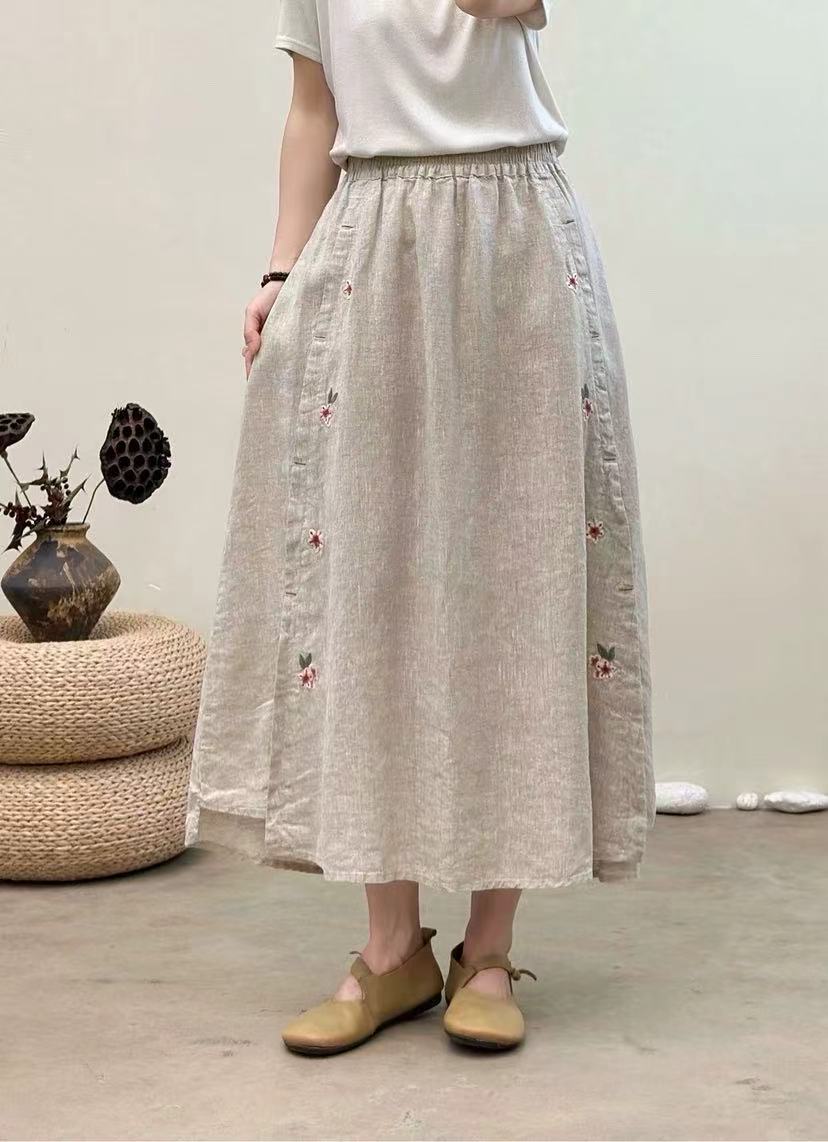 100% Linen Skirt with Embroidery