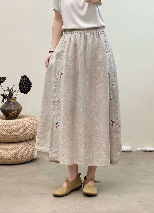 100% Linen Skirt with Embroidery