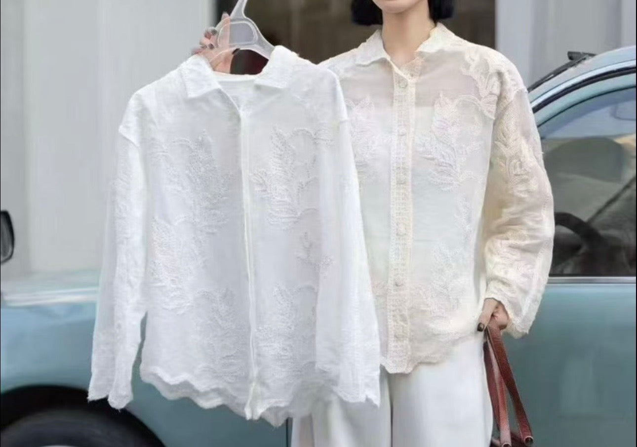 Embroidered Linen Blend Shirt