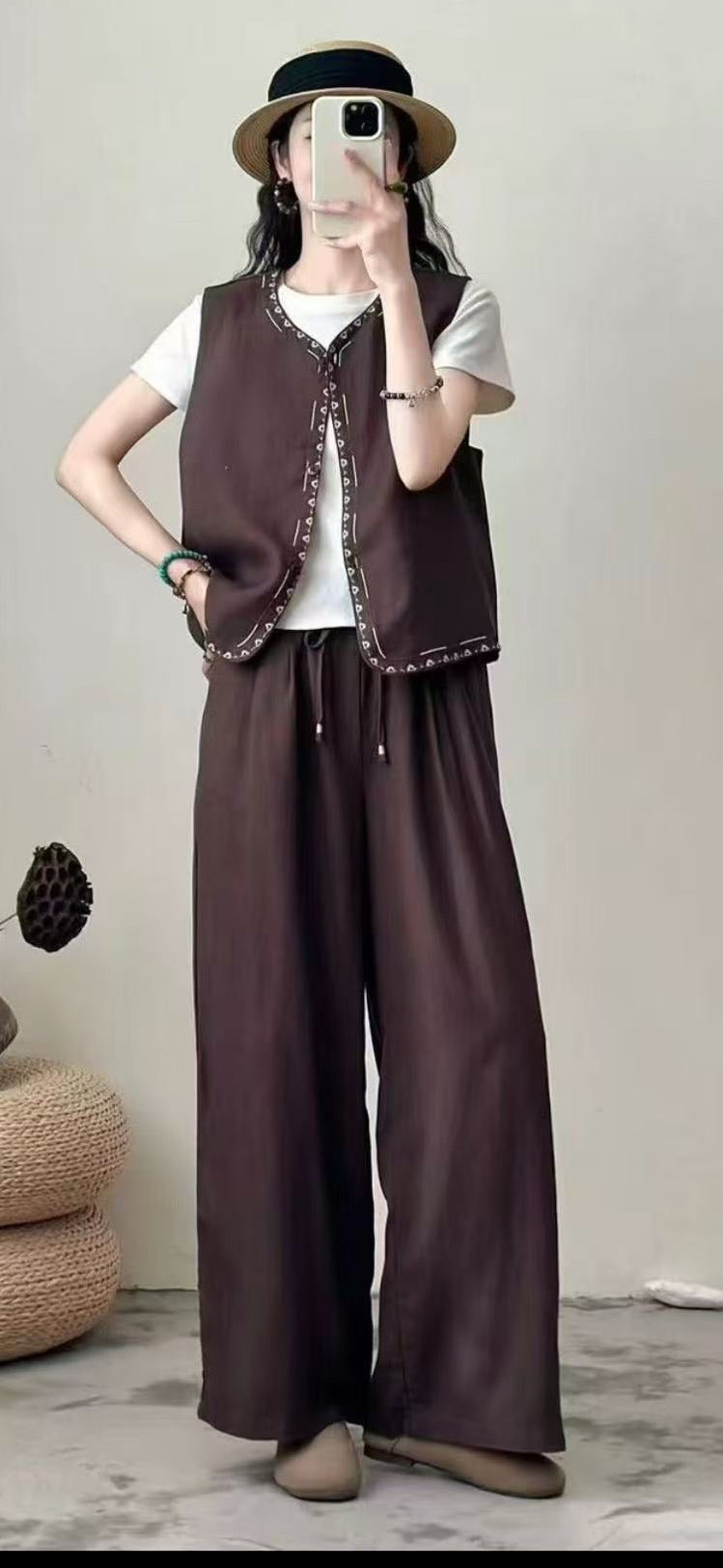 Linen Relaxed Set (Vest + Wide-Leg Trousers)
