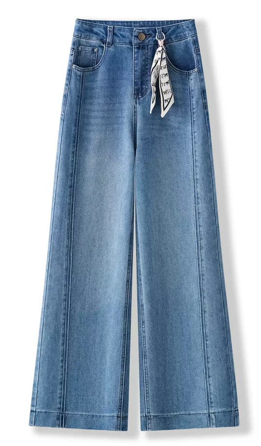 Wide Leg Denim Jeans – Mid Blue