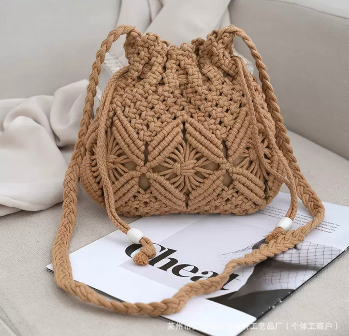 Crochet Drawstring Bag – Natural