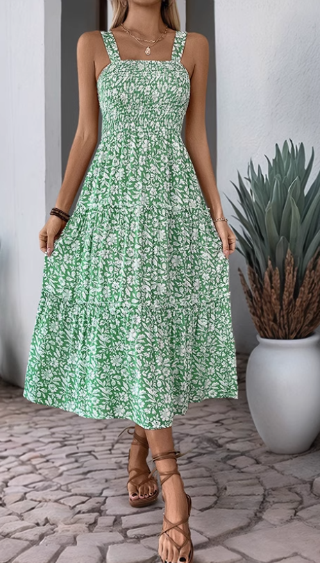 Emerald Smocked Midi Dress