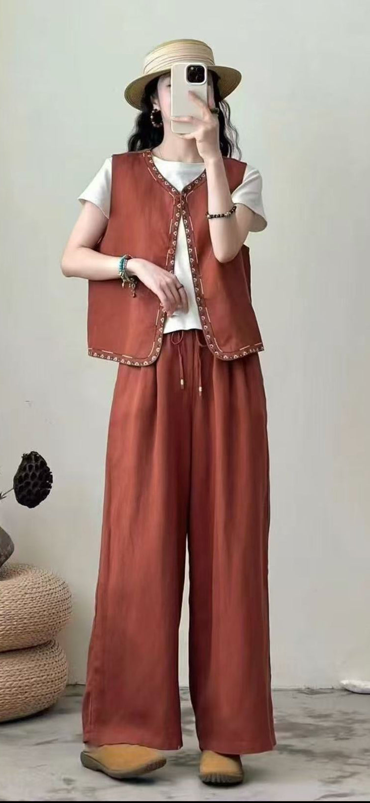 Linen Relaxed Set (Vest + Wide-Leg Trousers)