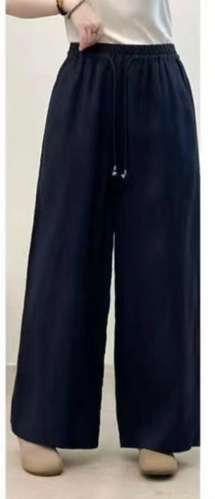 100% Linen Wide Leg Trousers – Elastic Waist