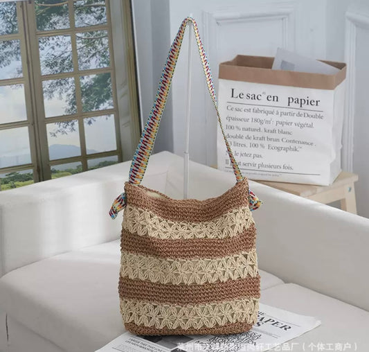 Crochet Shoulder Bag with Colour Strap