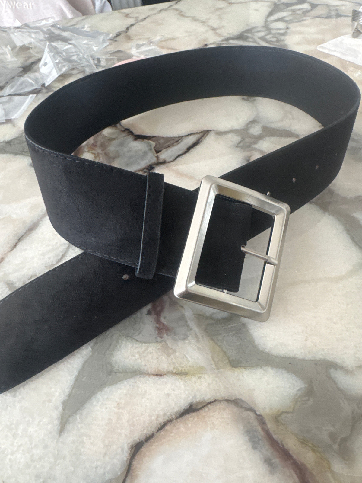 Women’s Suede Leather Belt with Rectangular Buckle