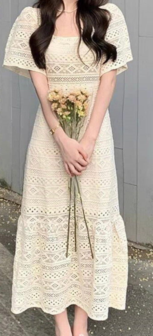 Romantic Lace Cotton Midi Dress
