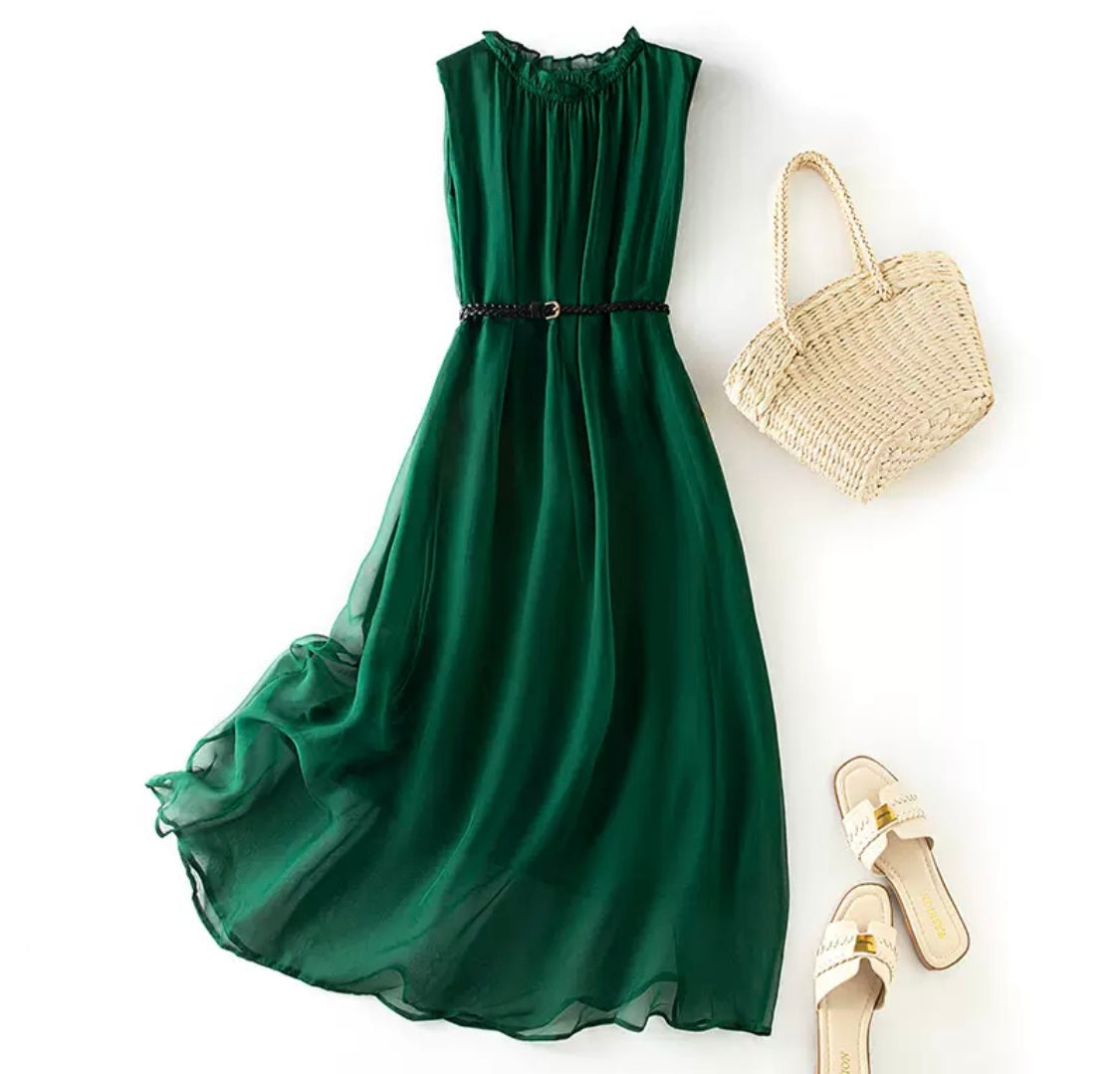 Flowing Sleeveless Silk Dress