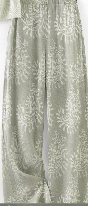 Textured Jacquard Trousers – Sage