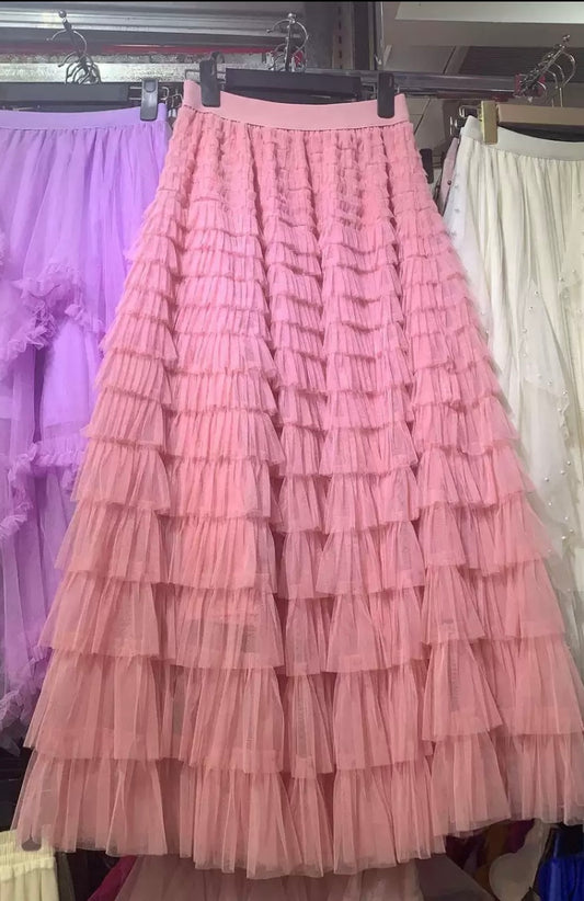 Layered Tulle Midi Skirt