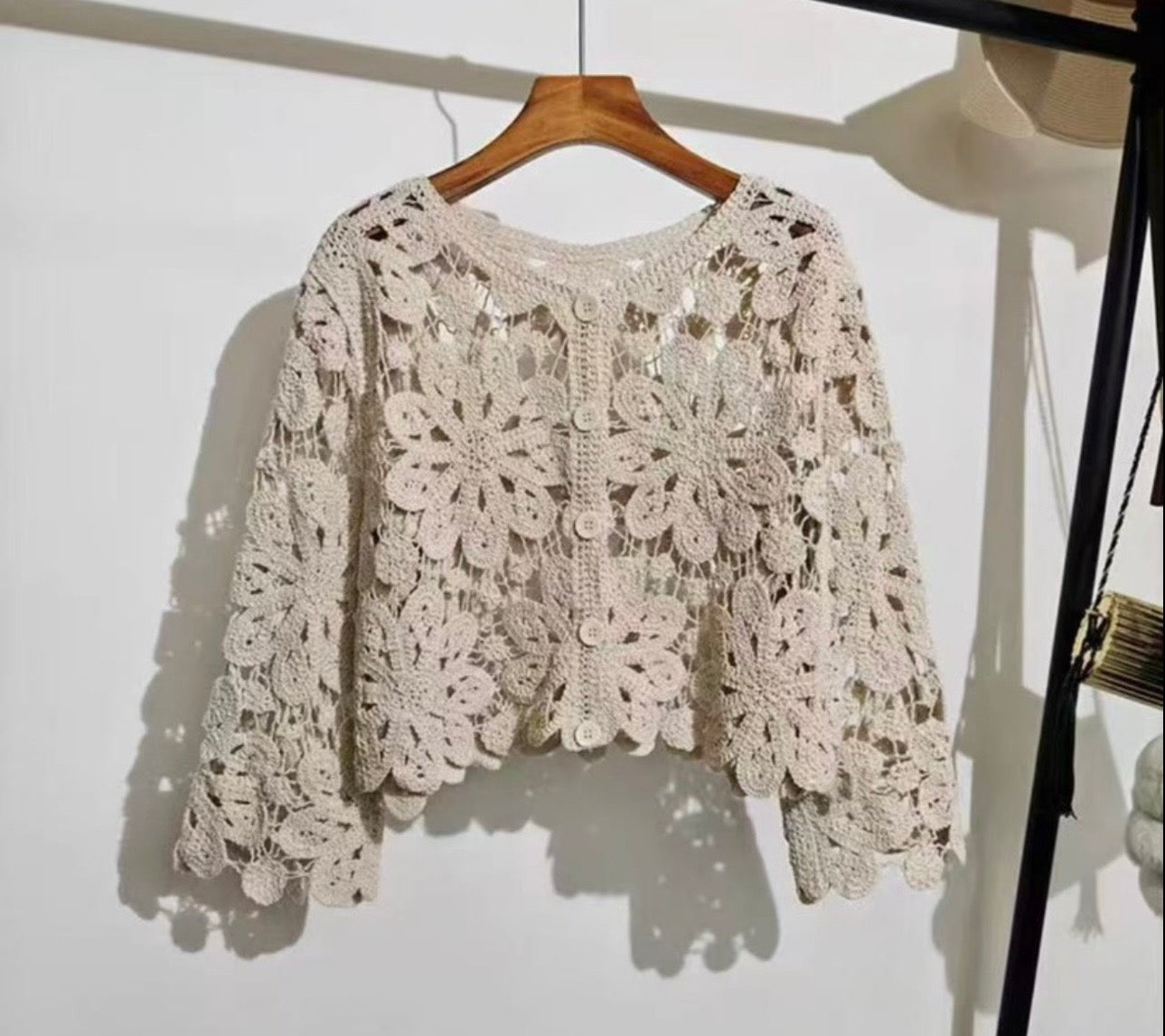 Crochet Floral Lace Cardigan – White
