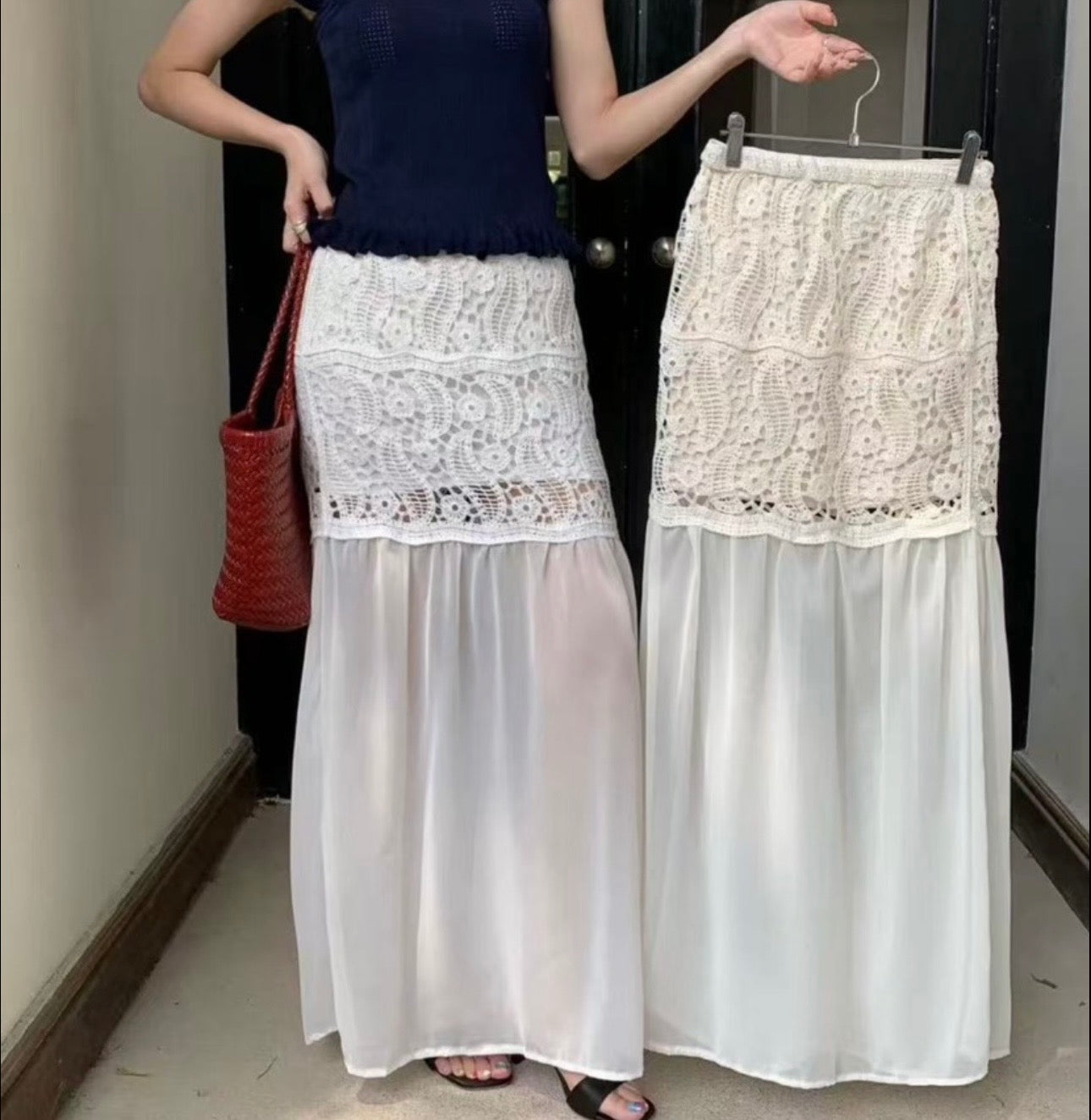 Lace Panel Maxi Skirt