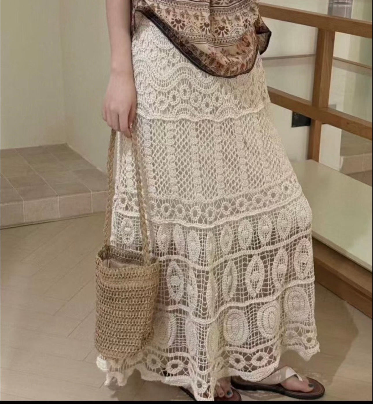 Vintage Crochet Lace Maxi Skirt