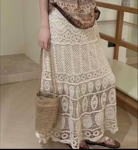 Vintage Crochet Lace Maxi Skirt