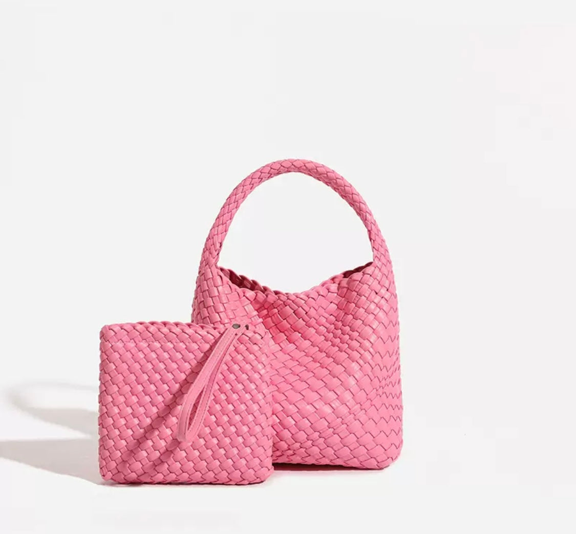 Woven Handbag Set with Pouch