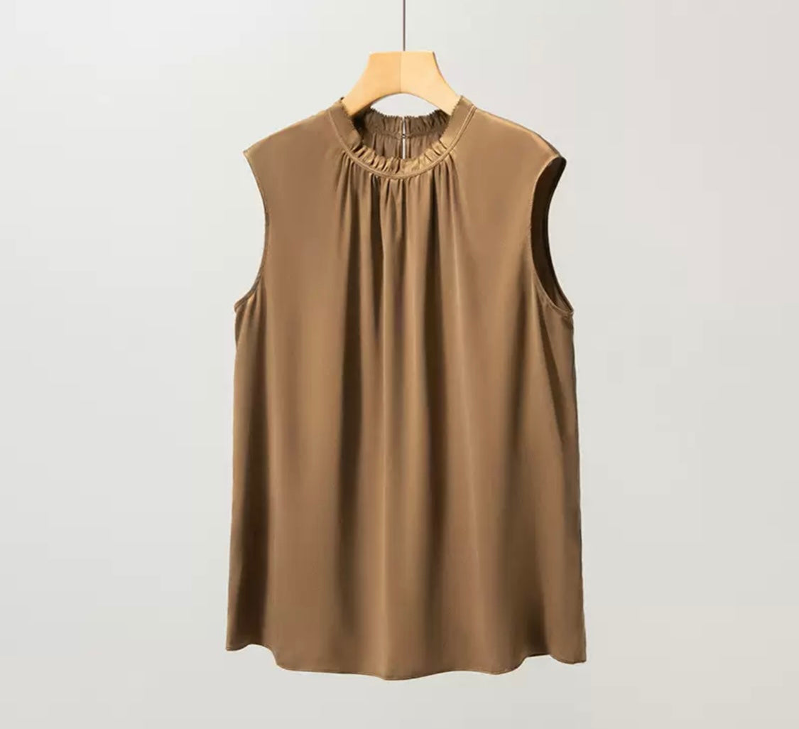 Mulberry silk blend Soft Draped Sleeveless Top