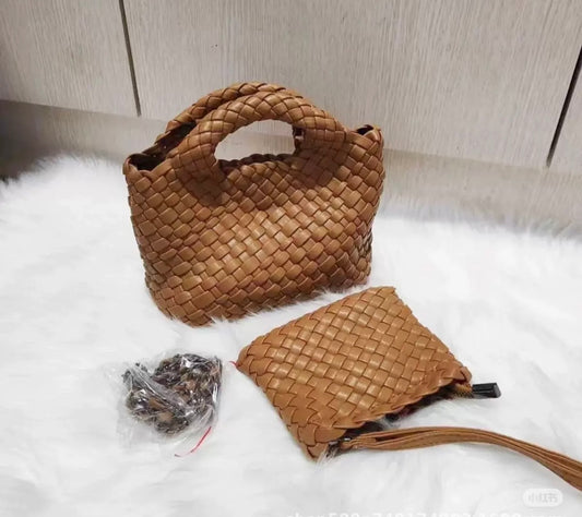 Woven Mini Handbag Set – Tan