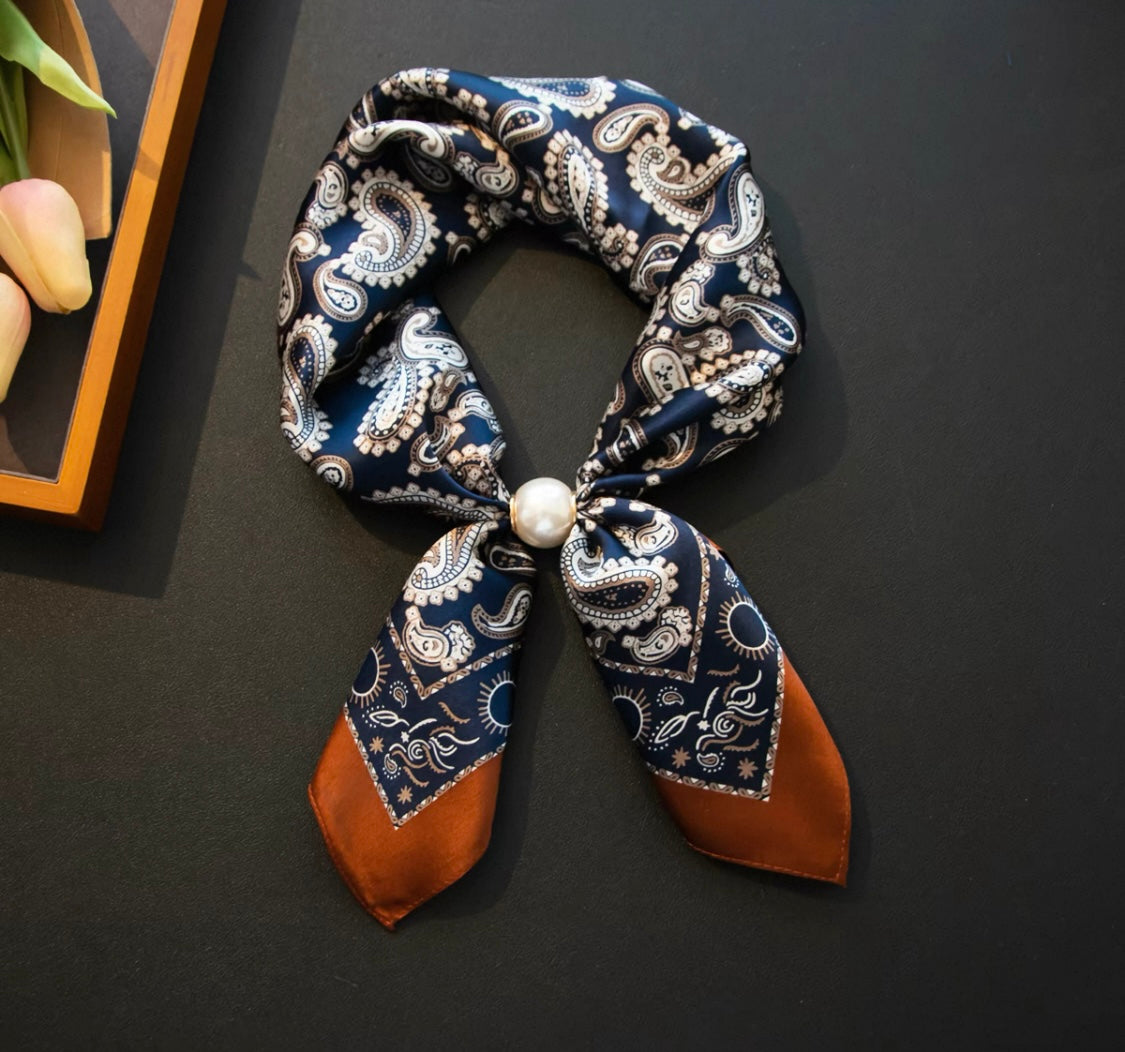 100%Silk Scarf with Pearl Detail